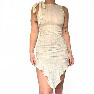 Zemeta yellow plaid ribbon midi dress